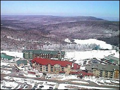 This overhead shot shows  some of Snowshoe's newest slopeside, mountain-top lodging options.