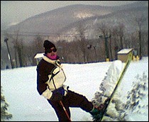 DCSki Columnist Jim  Kenney tries out a pair of demo skis at Ski Chalet's Demo Day at Blue Knob.