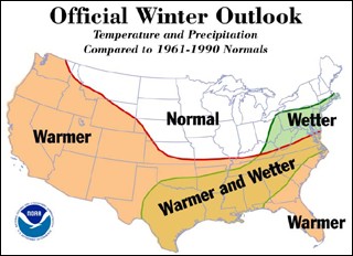 The National  Weather Service is predicting a wetter winter for the Mid-Atlantic. Combined with colder temperatures, this may translate to a snowier  season for area resorts.