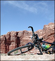 A match  made in heaven: the fat tires of a mountain bike and endless  trails available in the Moab area.