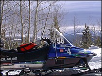 A snowmobile tour allows you to explore scenic, snow-covered trails through the woods.