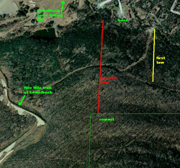 It shows the general location of the towlines, as well as some of the current facilities for Camelback Ski Resort.