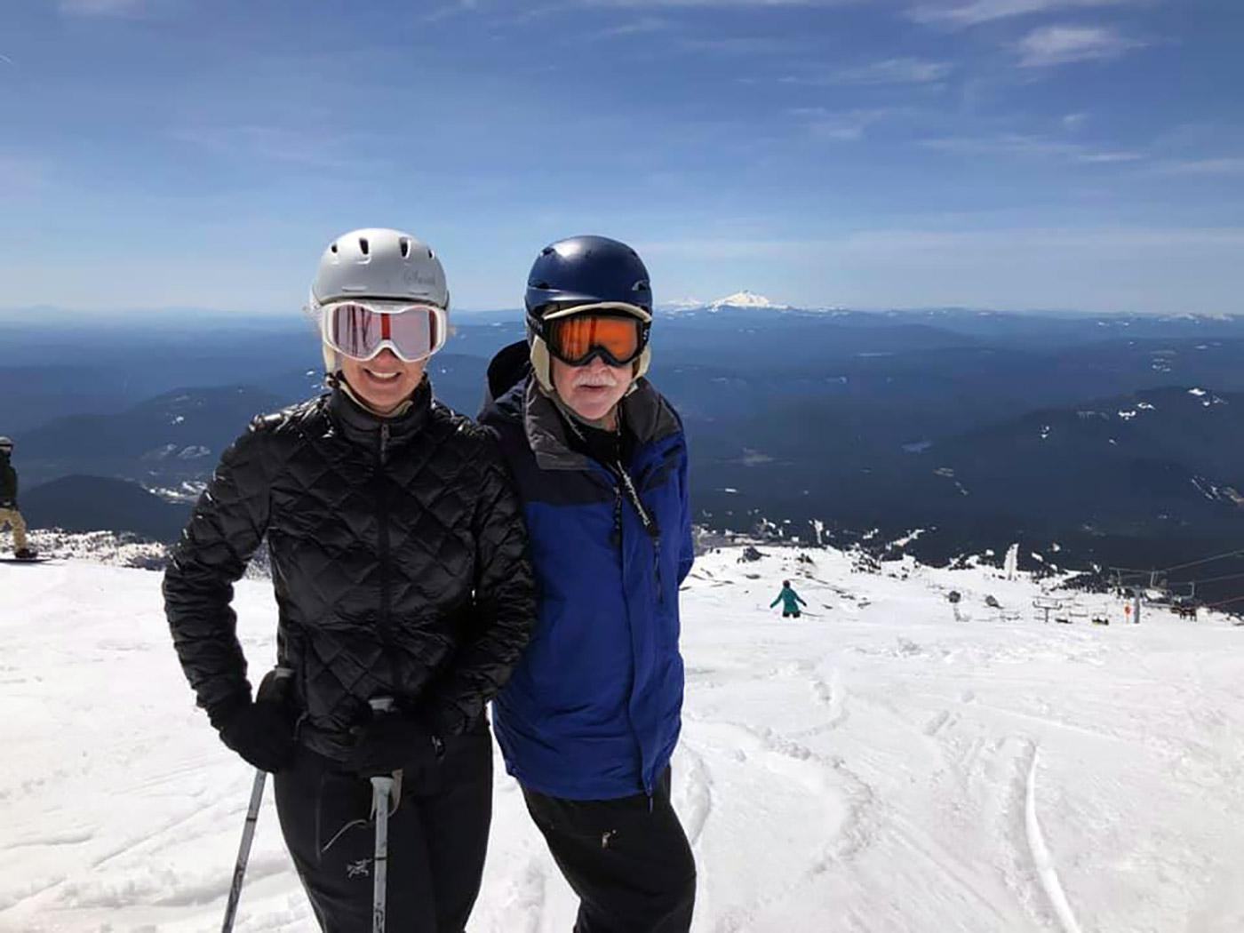 Denis skis with his daughter at Mt. Hood, Oregon in May, 2019.