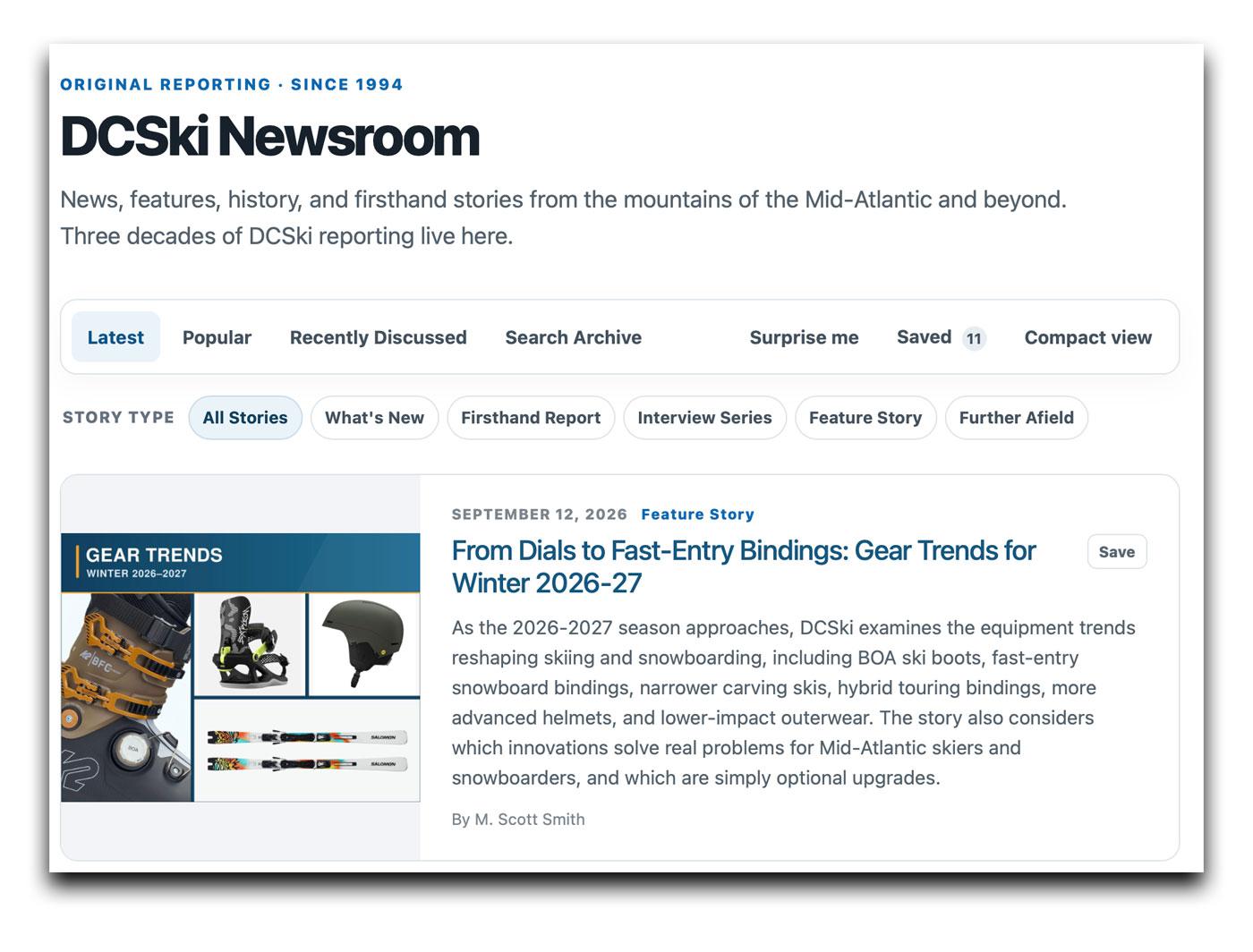 The Newsroom provides new options for filtering DCSki's deep archive of stories. The Newsroom provides new options for filtering DCSki's deep archive of stories.