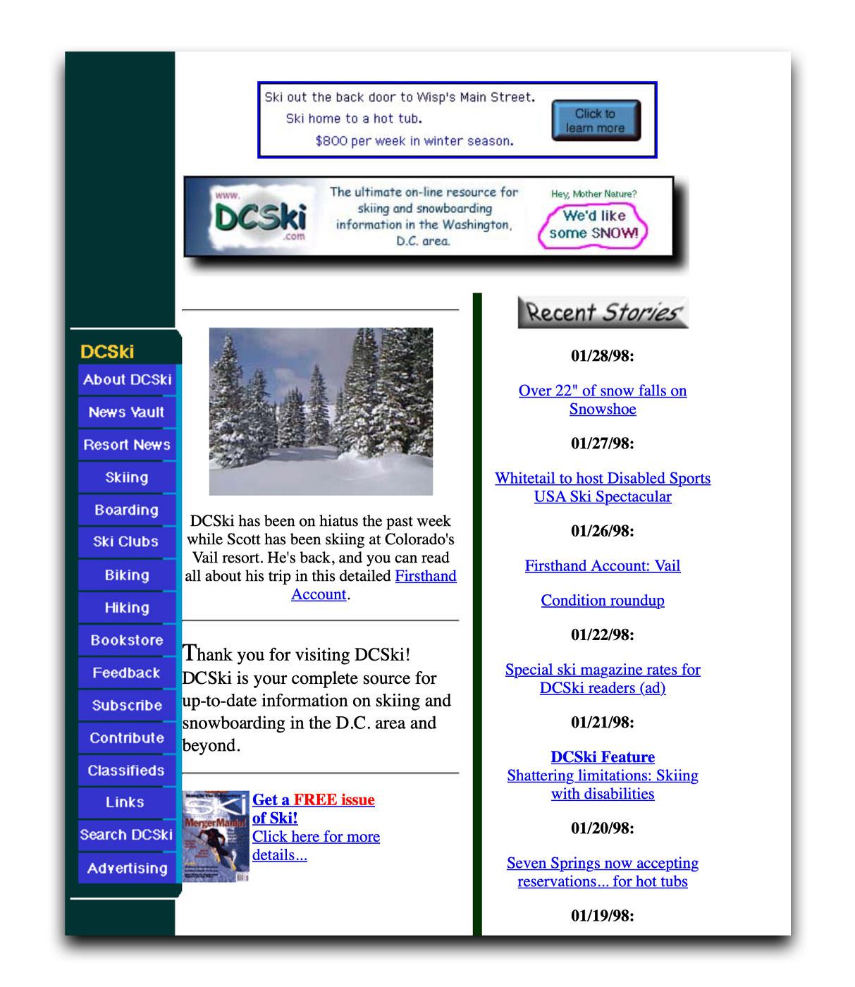 DCSki's home page in 1998. DCSki's home page in 1998.