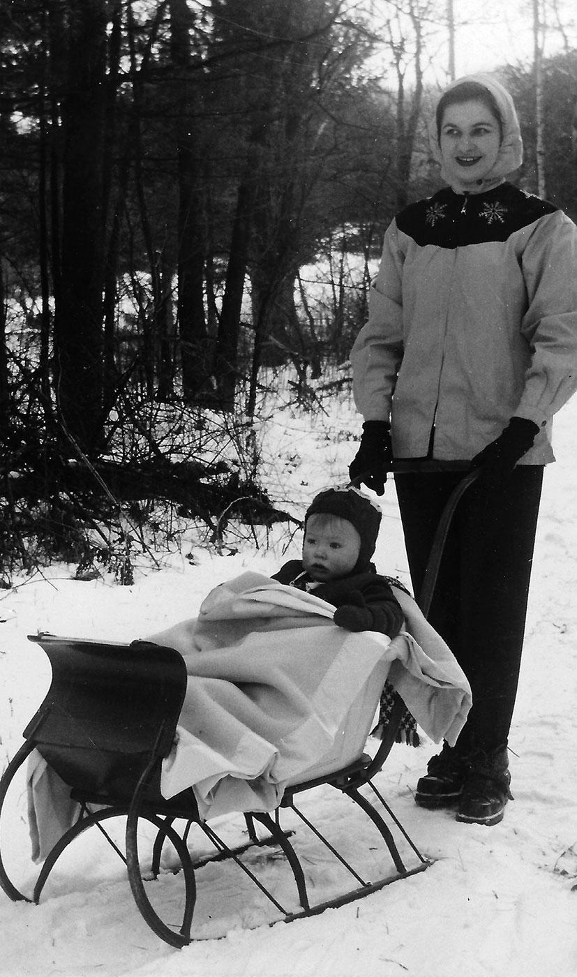 Jean and Woody at Bousquet's with Sled, 1955. Jean and Woody at Bousquet's with Sled, 1955.
