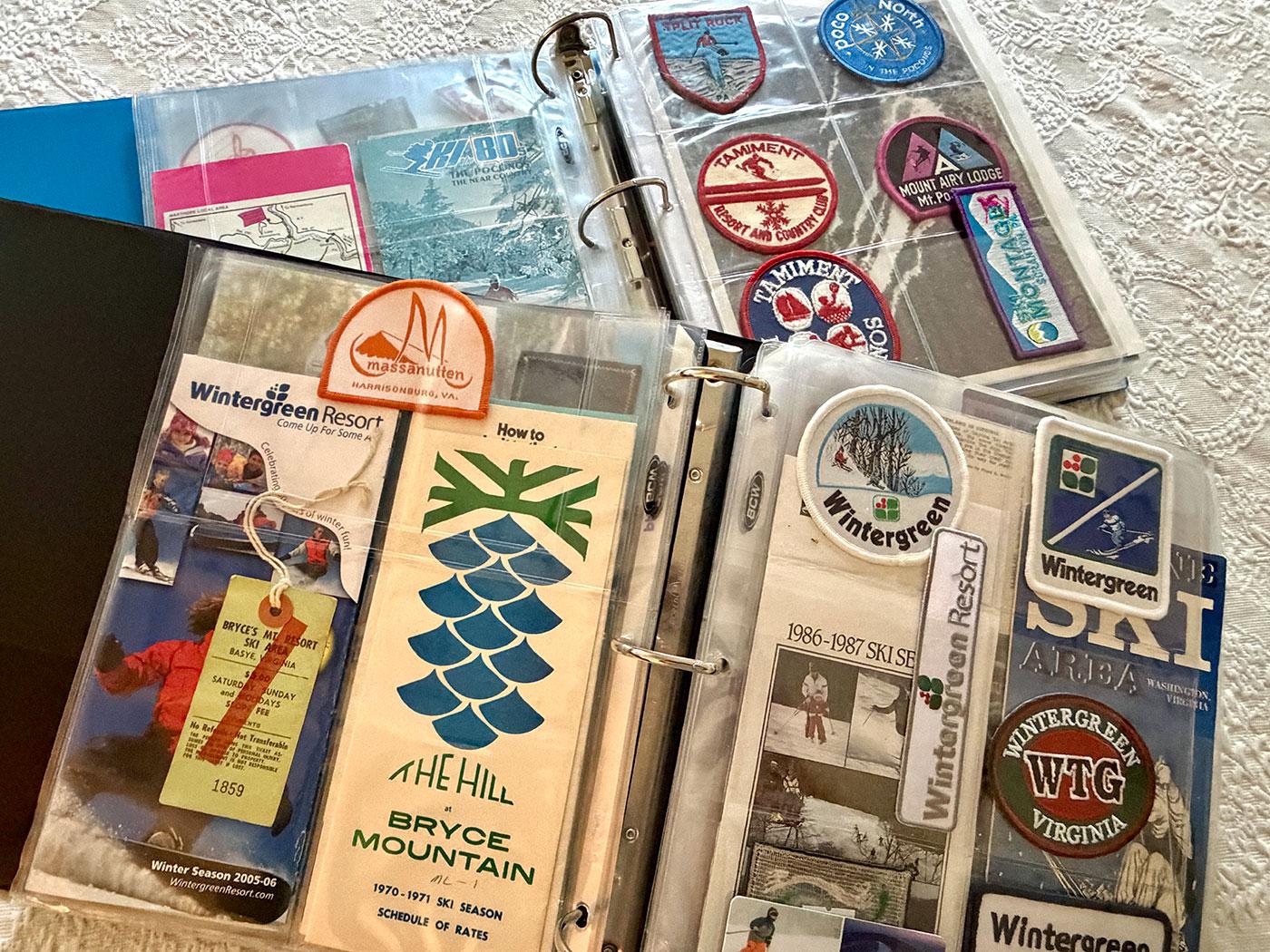 Binders with ski items. Binders with ski items.