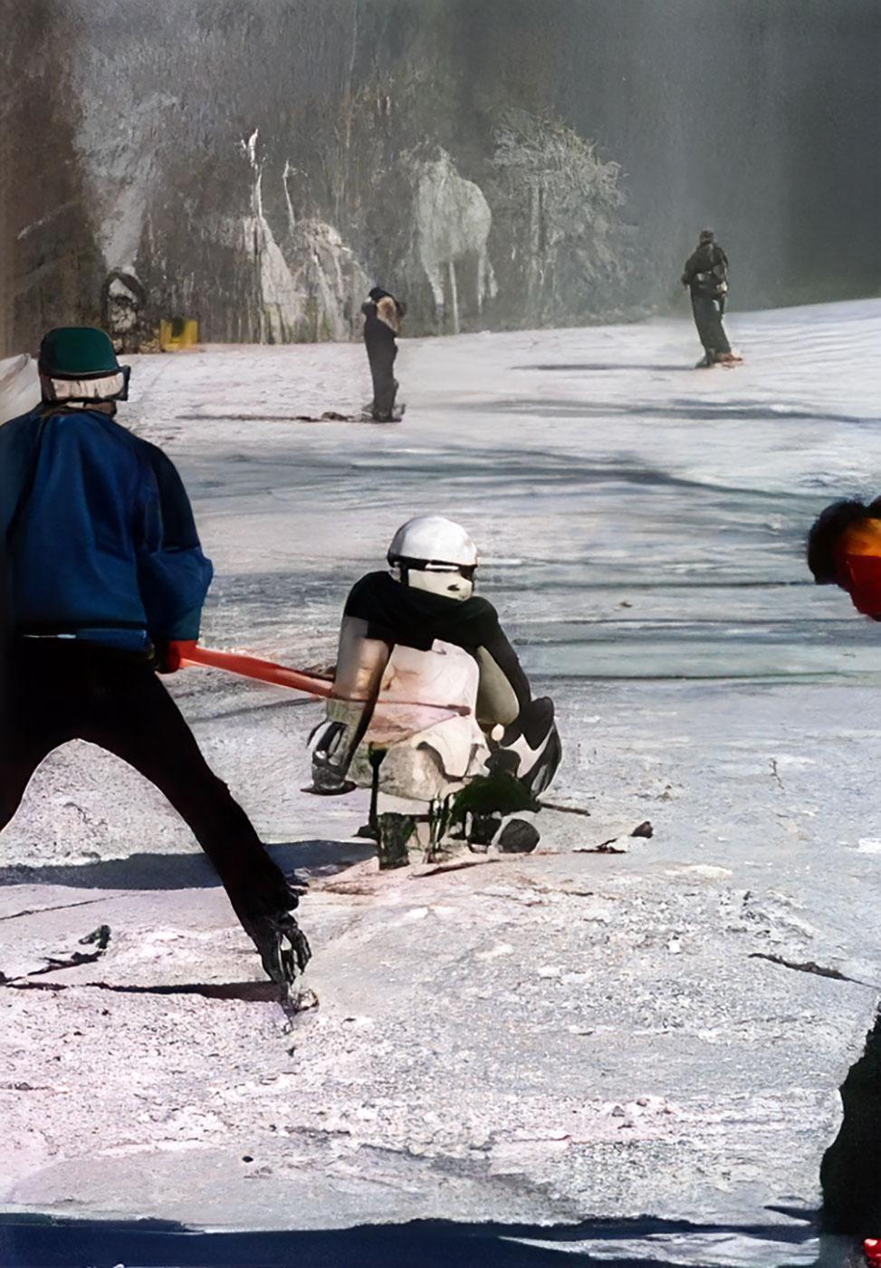 Rickie Ann McLaughlin skis for the first time in a biski at Snowshoe Mountain in 1998. Rickie Ann McLaughlin skis for the first time in a biski at Snowshoe Mountain in 1998.